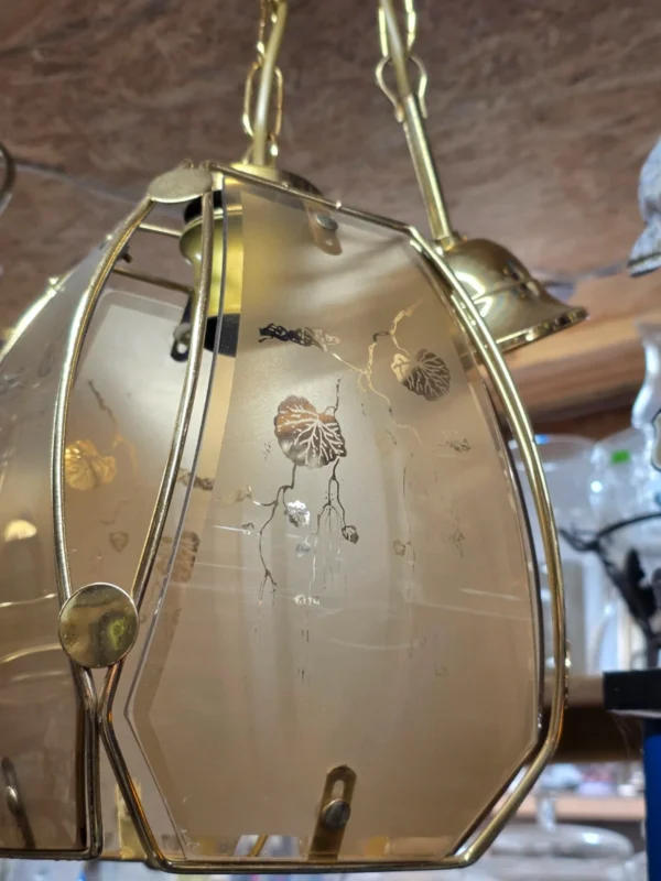 Lampa wisząca vintage złota szklane panele motyw roślinny 19 cm