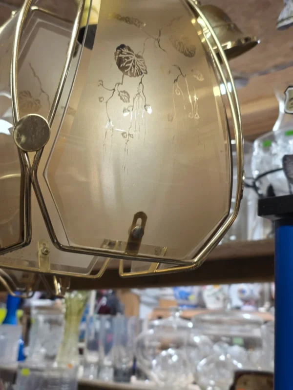 Lampa wisząca vintage złota szklane panele motyw roślinny 19 cm