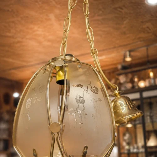 Lampa wisząca vintage złota szklane panele motyw roślinny 19 cm