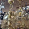 Para lamp wiszących mosiądz szkło grawerowane retro vintage 20 cm