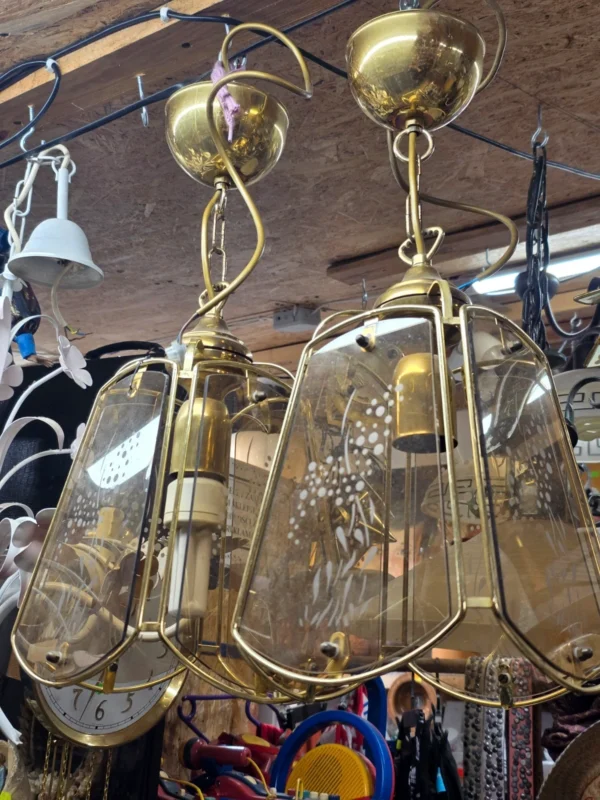 Para lamp wiszących mosiądz szkło grawerowane retro vintage 20 cm