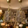 Para lamp wiszących mosiądz szkło grawerowane retro vintage 20 cm