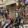 Lampa wisząca latarnia mosiężna retro rustykalna szkło mrożone 31 cm