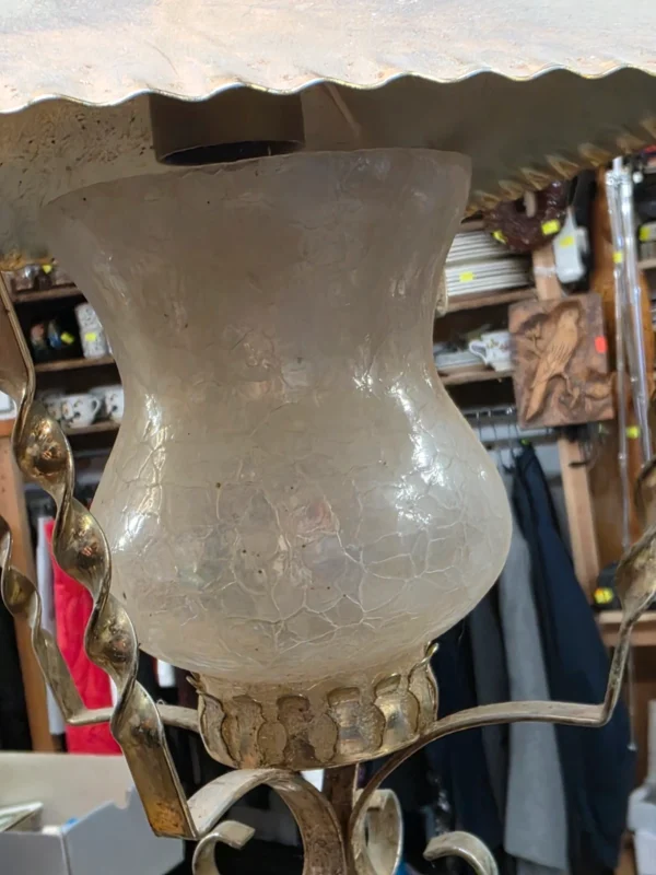 Lampa wisząca latarnia mosiężna retro rustykalna szkło mrożone 31 cm