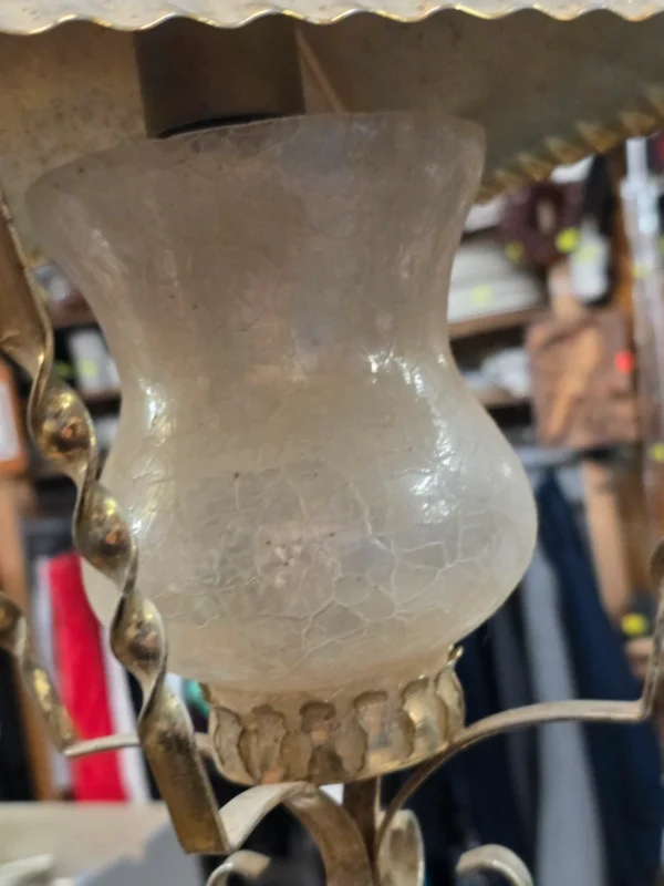 Lampa wisząca latarnia mosiężna retro rustykalna szkło mrożone 31 cm