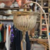 Lampa wisząca latarnia mosiężna retro rustykalna szkło mrożone 31 cm
