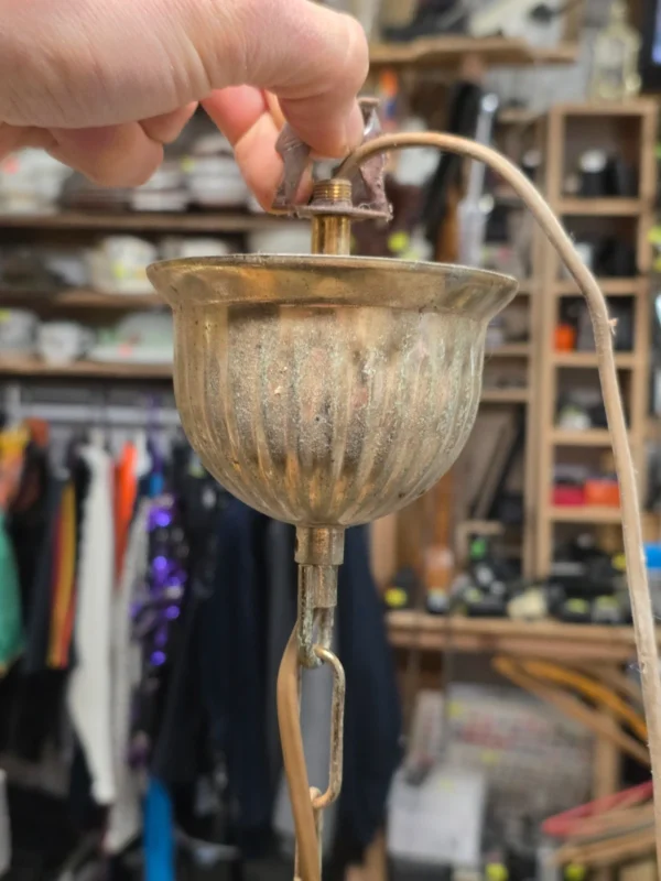 Lampa wisząca latarnia mosiężna retro rustykalna szkło mrożone 31 cm