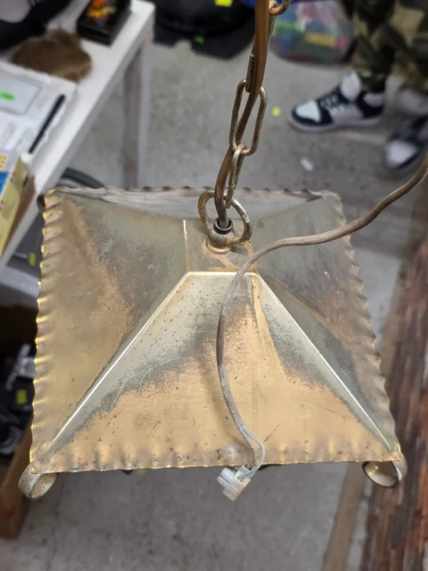 Lampa wisząca latarnia mosiężna retro rustykalna szkło mrożone 31 cm