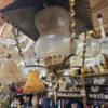 Lampa wisząca latarnia mosiężna retro rustykalna szkło mrożone 31 cm