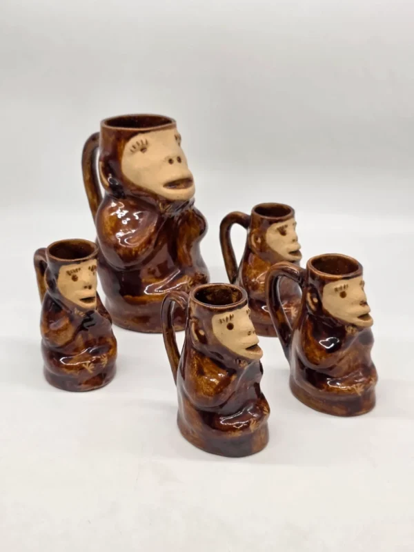 Kubek ceramiczny małpka figurka do yerba mate folk zestaw z dzbankiem