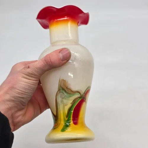 Wazon szkło artystyczne wielobarwne falbanka vintage 20 cm