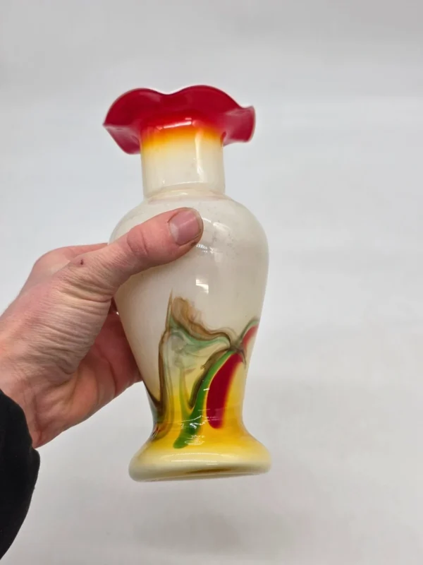 Wazon szkło artystyczne wielobarwne falbanka vintage 20 cm