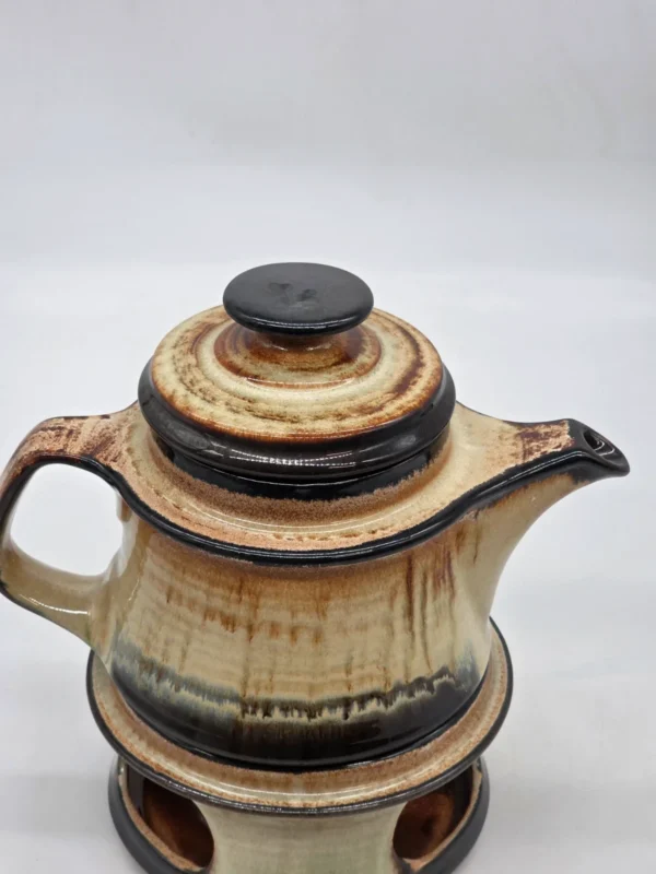 Dzbanek ceramiczny z podgrzewaczem zestaw do herbaty vintage rustykalny