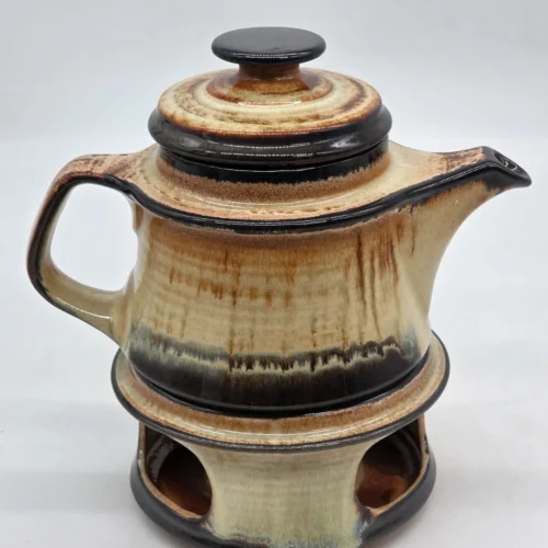 Dzbanek ceramiczny z podgrzewaczem zestaw do herbaty vintage rustykalny