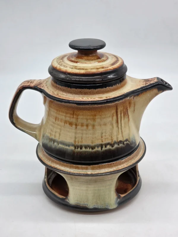 Dzbanek ceramiczny z podgrzewaczem zestaw do herbaty vintage rustykalny