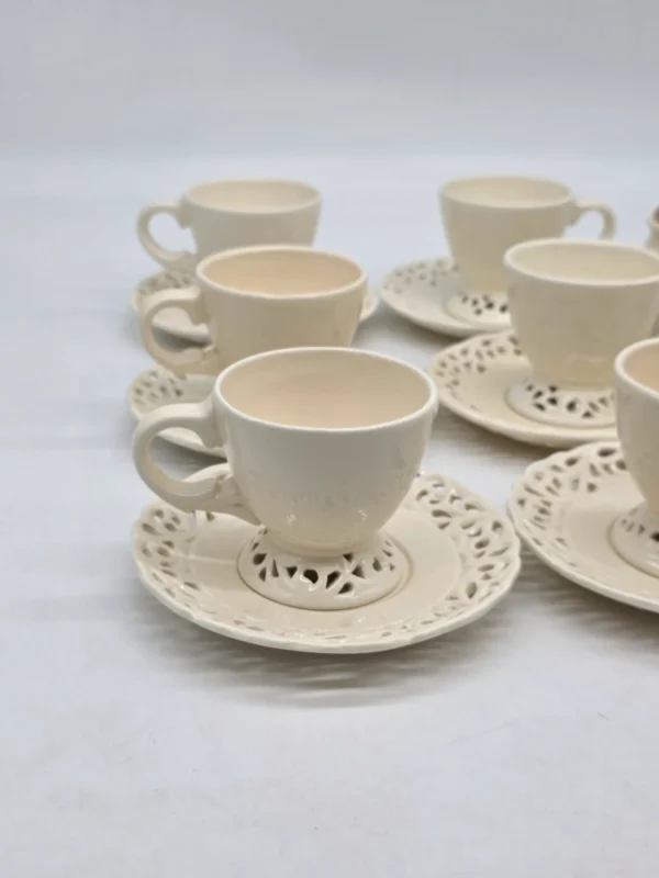 Serwis kawowy Villa Loca 6 osób kremowy ażurowy Shabby Chic