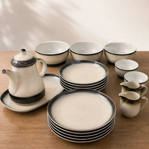 Serwis obiadowy Arzberg 21 el mid century modern beż brąz ombré