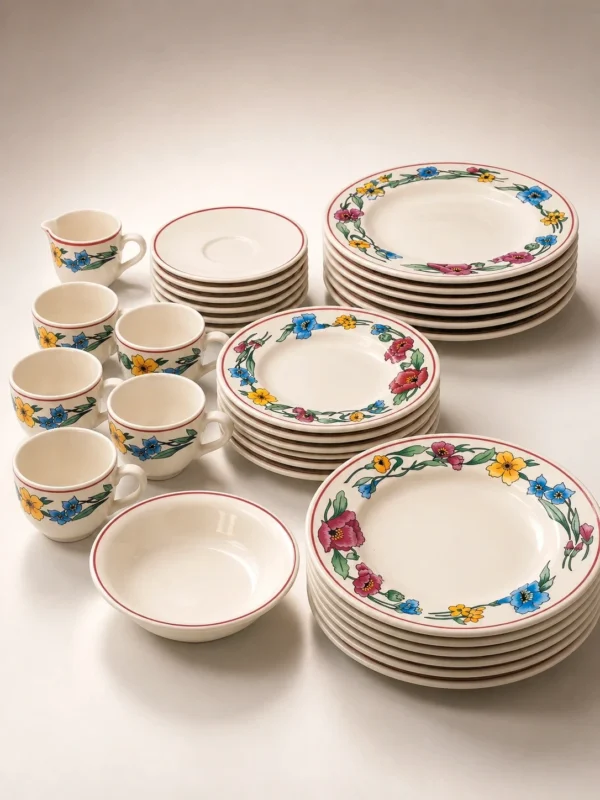 Serwis obiadowy Ceramica Olympia kwiaty polne 31 elementów rustykalny