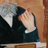 Obraz olejny na desce Żyd z pieniążkiem symbol bogactwa 56x68 cm