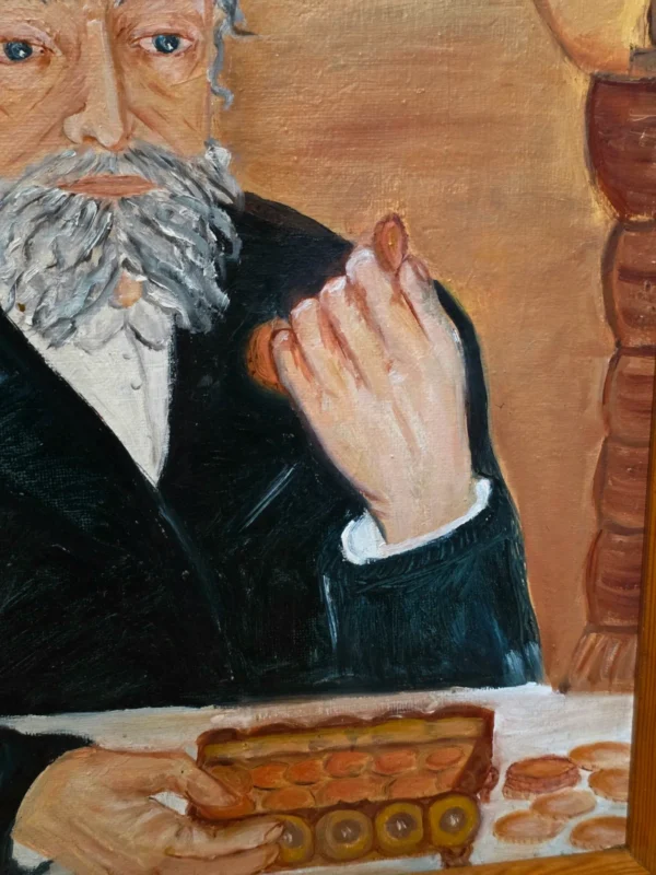 Obraz olejny na desce Żyd z pieniążkiem symbol bogactwa 56x68 cm