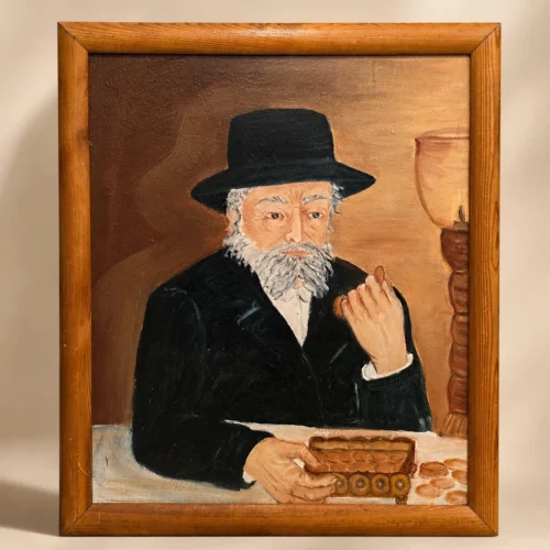 Obraz olejny na desce Żyd z pieniążkiem symbol bogactwa 56x68 cm
