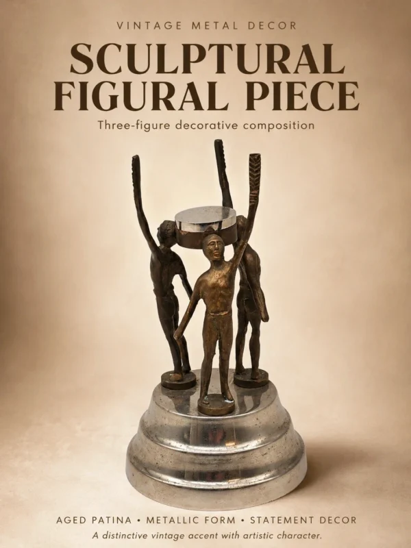 Mosiężna figurka świecznik z trzema postaciami vintage 24 cm