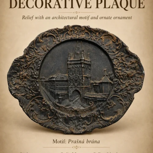 Płaskorzeźba ścienna Praga Prašná brána żeliwo relief 32x40 cm