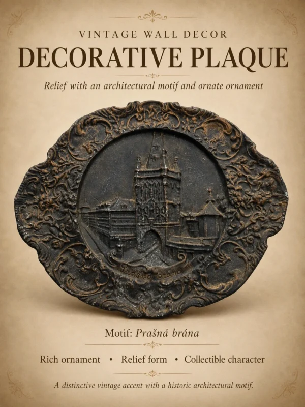 Płaskorzeźba ścienna Praga Prašná brána żeliwo relief 32x40 cm