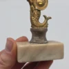 Stara figurka Syrenka Warszawska mosiądz kamienna podstawa 11 cm
