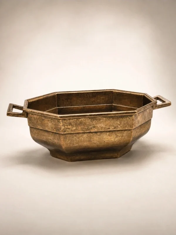 Misa patera Art Deco geometryczna ośmiokątna ciężka metalowa 23 cm