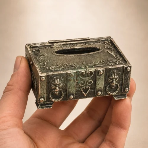 Stara szkatułka puzderko Japonia lwy ornamenty relief vintage 7.5x5.5 cm