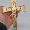 Stary krzyż ścienny pasyjka ażurowy mosiądzowany 23x15 cm