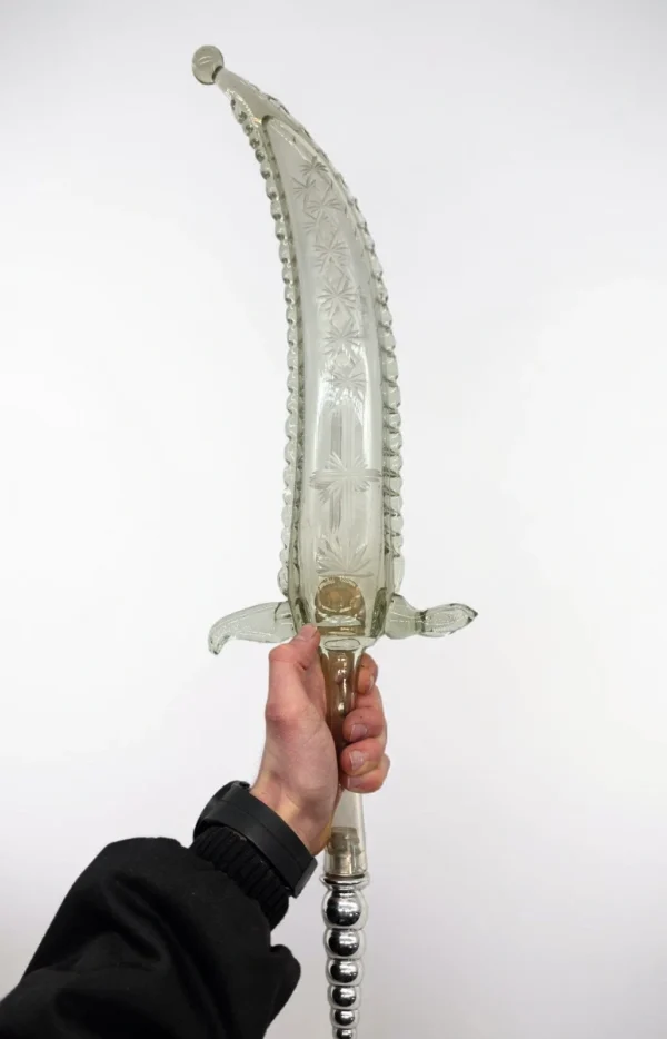Rzadka karafka miecz Ararat Dvin szkło grawer ręczny 69 cm