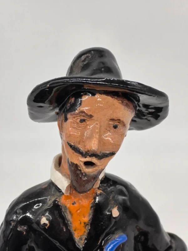 Ceramiczna figurka Drwal z fajką sztuka ludowa rękodzieło vintage 24 cm
