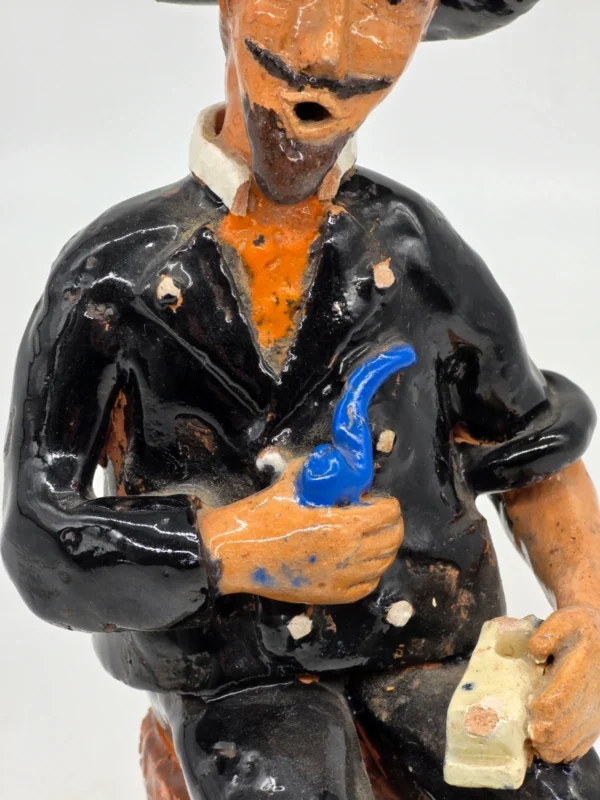 Ceramiczna figurka Drwal z fajką sztuka ludowa rękodzieło vintage 24 cm