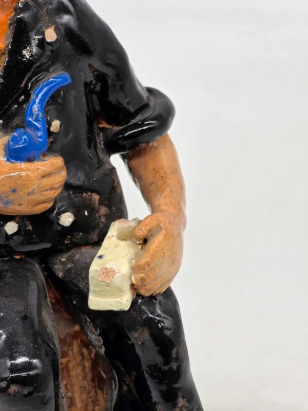 Ceramiczna figurka Drwal z fajką sztuka ludowa rękodzieło vintage 24 cm