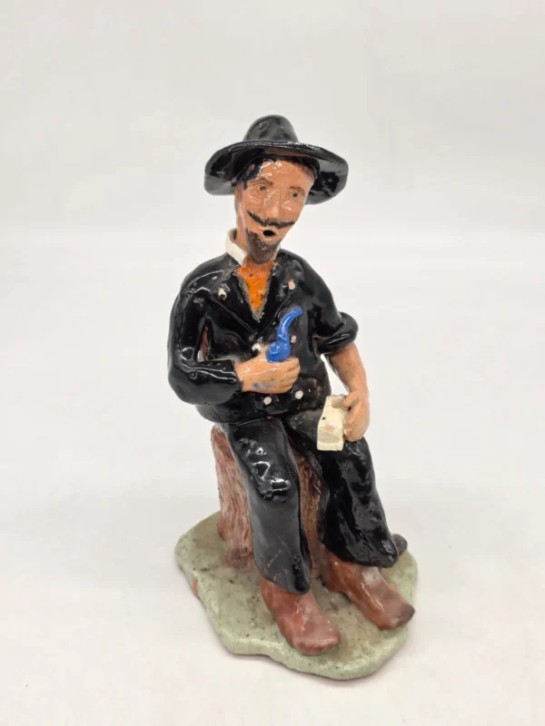 Ceramiczna figurka Drwal z fajką sztuka ludowa rękodzieło vintage 24 cm