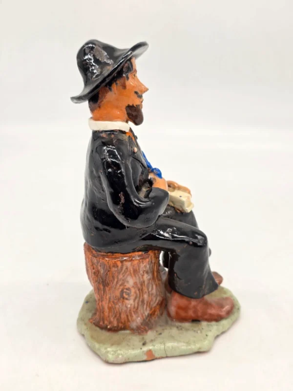 Ceramiczna figurka Drwal z fajką sztuka ludowa rękodzieło vintage 24 cm