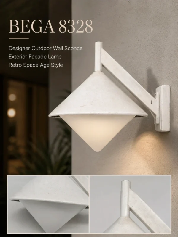 Designerski kinkiet zewnętrzny BEGA 8328 elewacyjny lampa retro space age