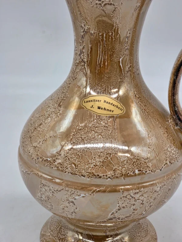 Ceramiczny dzbanek wazon Lausitzer Handarbeit J Wehner złoty luster vintage wys 29 cm