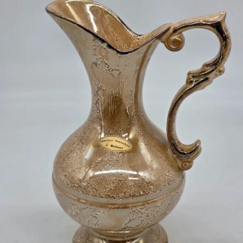 Ceramiczny dzbanek wazon Lausitzer Handarbeit J Wehner złoty luster vintage wys 29 cm