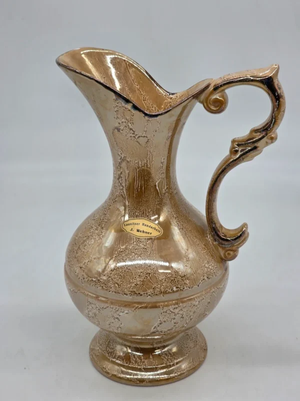 Ceramiczny dzbanek wazon Lausitzer Handarbeit J Wehner złoty luster vintage wys 29 cm