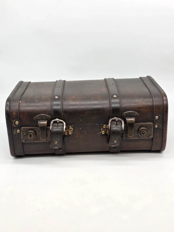 Zabytkowy kuferek automobilowy walizka drewno skóra Sudhaus SL antyk
