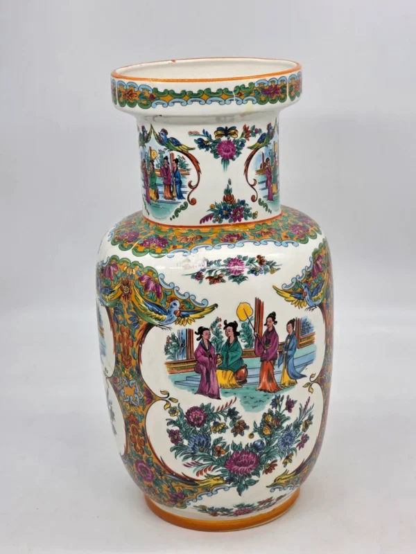 Wielki wazon podłogowy chiński porcelana ptaki kwiaty sygnatura wys 40 cm