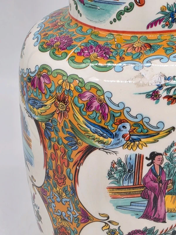 Wielki wazon podłogowy chiński porcelana ptaki kwiaty sygnatura wys 40 cm