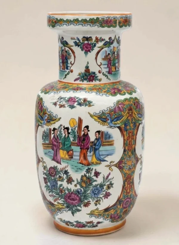 Wielki wazon podłogowy chiński porcelana ptaki kwiaty sygnatura wys 40 cm