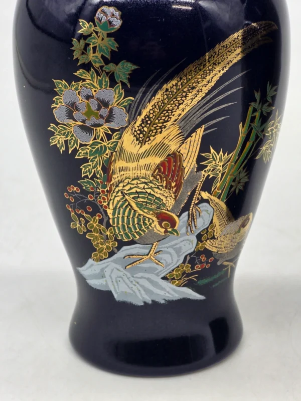 Para kobaltowych wazonów złote bażanty sygnatura China porcelana