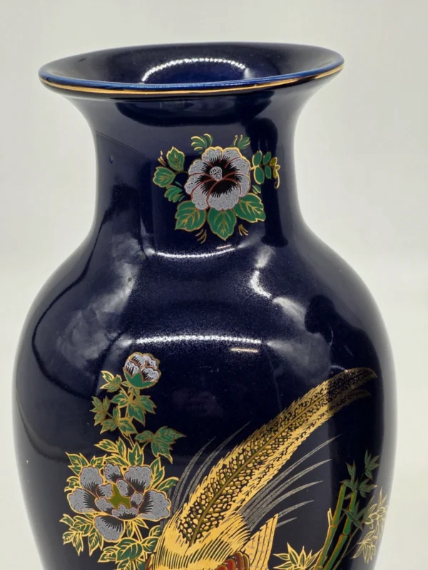 Para kobaltowych wazonów złote bażanty sygnatura China porcelana