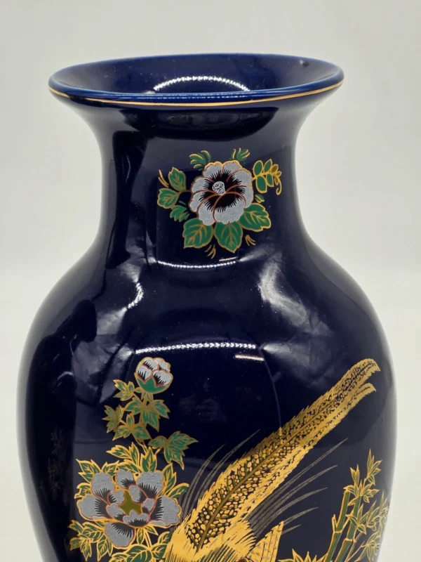 Para kobaltowych wazonów złote bażanty sygnatura China porcelana