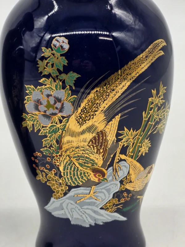 Para kobaltowych wazonów złote bażanty sygnatura China porcelana